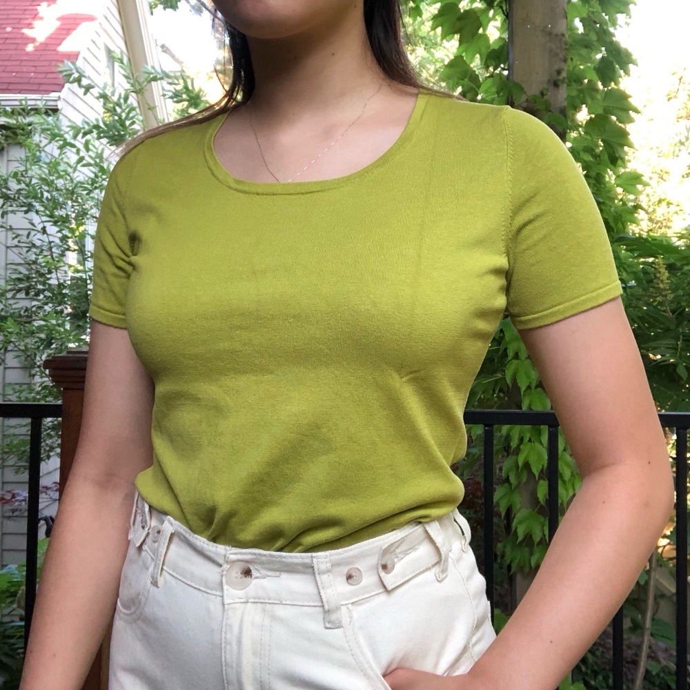 Vintage silk knit top Jones New York lime green